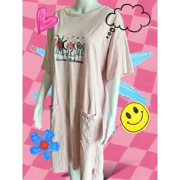 Embroidered Tropical Fish Night Shirt House Dress - Picture 3 of 7